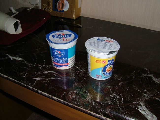 その後、カルフールに行って早速ショッピング。<br /><br />あまりの爆安さに唖然とする３人。<br /><br />どんどんカートに入れていきました・・・<br /><br />カルフールの袋を両手いっぱいに持ちながらプラザへ戻ります・・・<br /><br />これはヨーグルト<br />