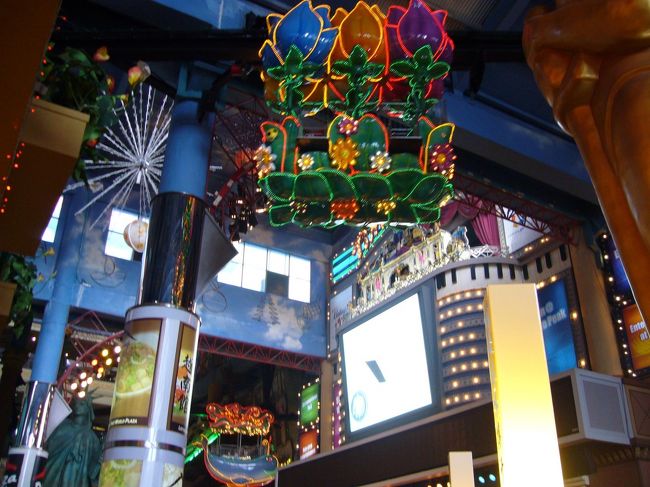 遊園地は、インドアとアウトドアの両方にあります。<br />ここはインドアの遊園地。小さなジェットコースターやら、メリーゴーランドやら、雰囲気だけでも楽しいな♪