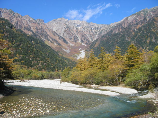 　穂高連峰を望む。この景色は最高です。雲が抜けるのをひたすら待つ。