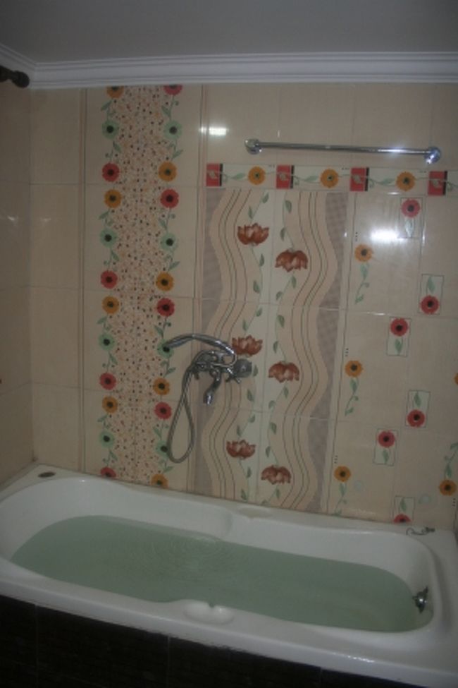 お風呂も広かった。<br />今回の旅行中、唯一のバスタブです。<br /><br />でも何度か水が出ないことがありました。。<br />タンクに水が無くなってしまったみたい。<br /><br />あと停電も何度かありました。<br />インドでは停電はよくあるようです。<br />