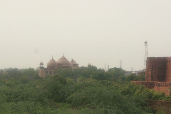 アーグラ城の近くから遠めに見たジャマー・マスジット<br /><br />残念ながら時間がなく行けませんでした。