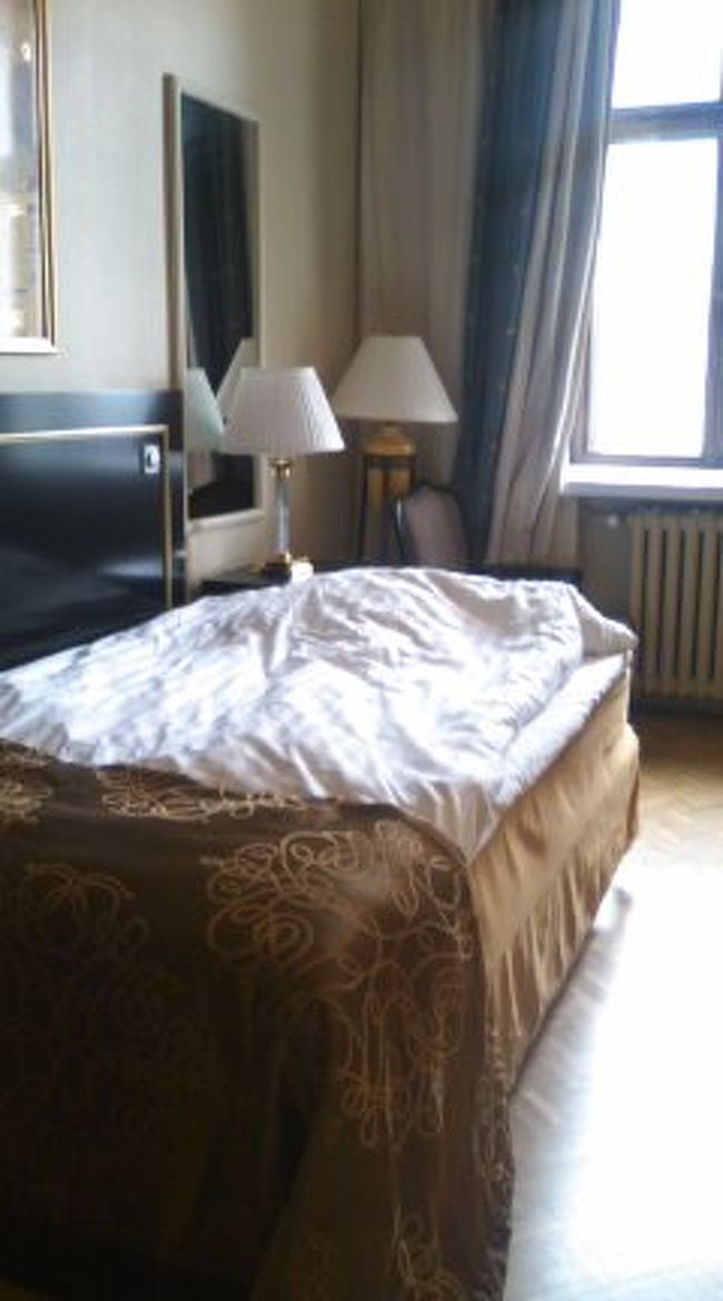 ２日目のホテル、セウラフオネさんのお部屋★<br />(使用後で汚くてすみません;;)<br />ここも、１人だっちゅーのにダブルベッドで広々〜〜<br />バスタブもあるし、インテリアもめっちゃ豪華で恐縮ものでした(´｀;)<br />ちなみに３＆４日目のホテル、ヘルカさんのお部屋もとても素敵だったんですが<br />自分の情緒不安定により、写真を撮る余裕がありませんでした。。。残念