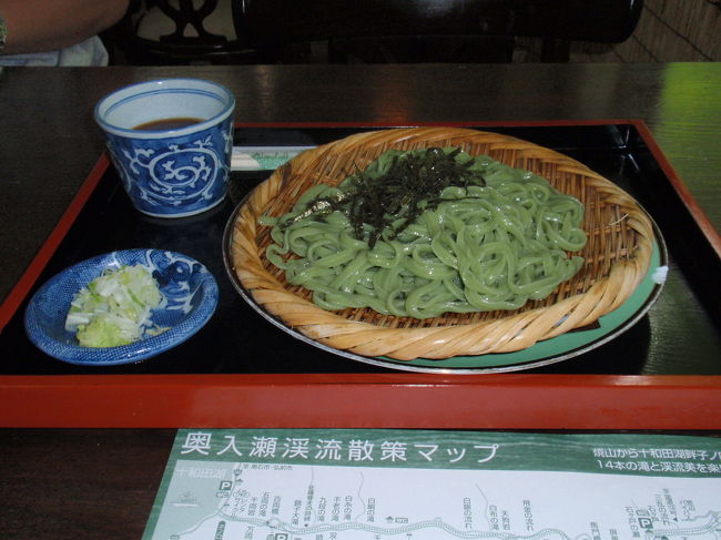 ほら，この通り。<br />クマザサの緑色です。<br />つるつるっというよりは，<br />もっちりというかぬめっとしているというか・・・。<br />独特の触感。<br />たれがしょっぱくて，水で薄めました。