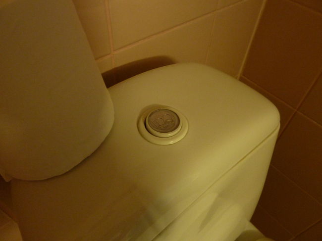 トイレのボタンはこんな感じです。<br /><br />「フィンランド・デザイン！」<br />と言うわけでもなくて、スペインでも同じような感じでした。<br /><br />押すタイプと、引くタイプがありました。