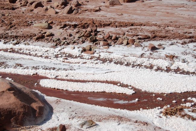 湖から流れていた川。<br /><br /><br />塩が干上がっていました。