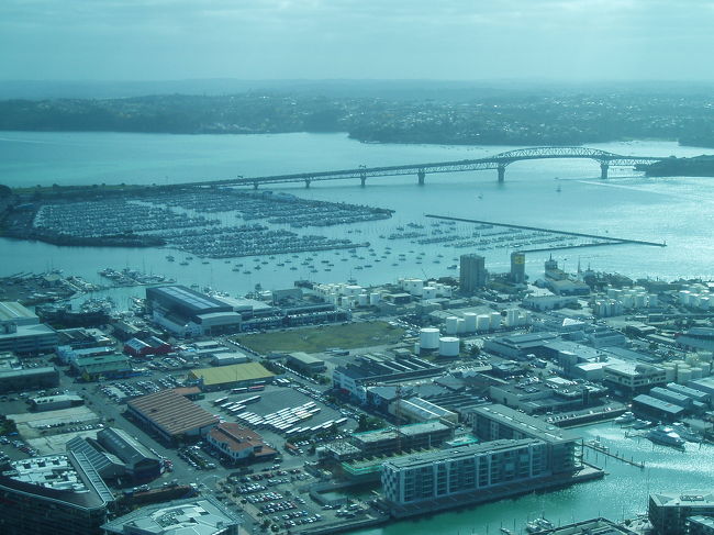 スカイタワーの上から<br /><br />ハーバーブリッジとマリーナに泊められたいっぱいの船