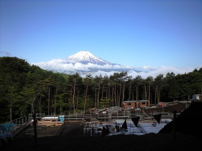 ワーイ＾０＾×３ <br /><br />ホテルの庭から見える絶景富士山を拝めることができました。<br />これが見られただけでも，今回の旅行のかいがあったというもの。