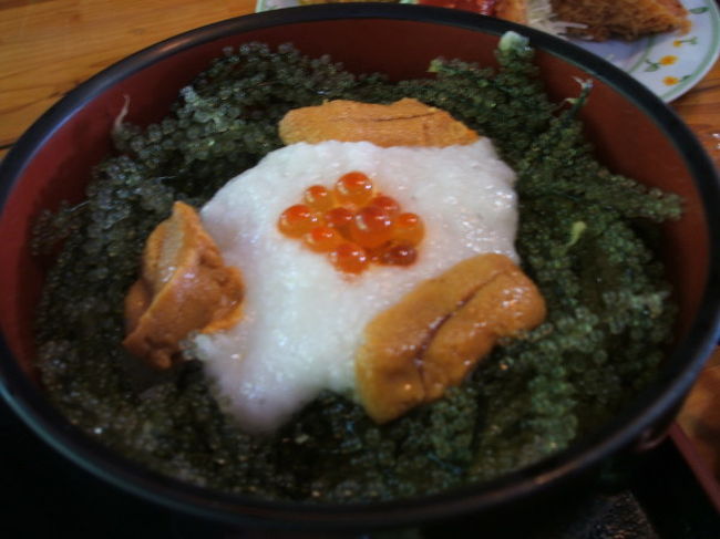 海ぶどう丼<br /><br />海ぶどうとウニといくら<br />さっぱりしていて何杯でも食べられる！