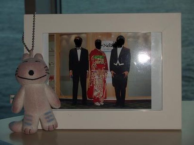 持参した写真。留守番中の子供達と猫