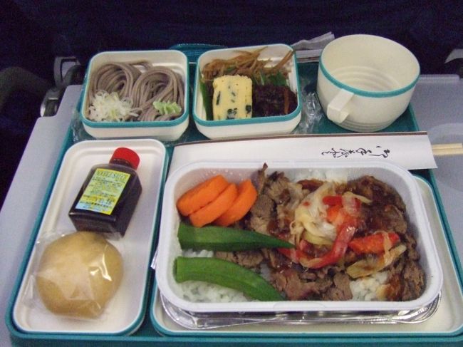 機内食。<br />牛丼でした☆