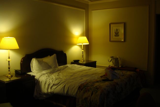 今日宿泊するホテルの部屋です<br />クイーンサイズベッド１台のお部屋。<br />とってもゆったりした広さでした。<br />まぁ、ホテル自体はかなり古いですが、この<br />古さが落ち着くんですよね。<br />