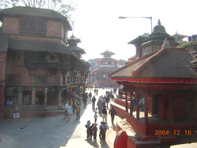 広場には猿がたくさんいた。<br />ここから眺めていたら、地元の人の<br />買い物かごから、猿がバナナを盗っていった。<br />とられた地元のおばさんも、あら！猿が！<br />みたいな感じで怒っていたけど、地元の人でも<br />とられるんだな〜と思った。<br /><br />ダルバール広場では食べ物を見えるように<br />持ち歩くのはやめたほうがよさそうですね。