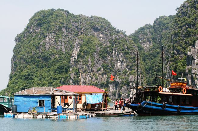 水上魚市場に到着しました。海が荒れた時も大丈夫なように、周りの島に囲われた波静かな場所でした。
