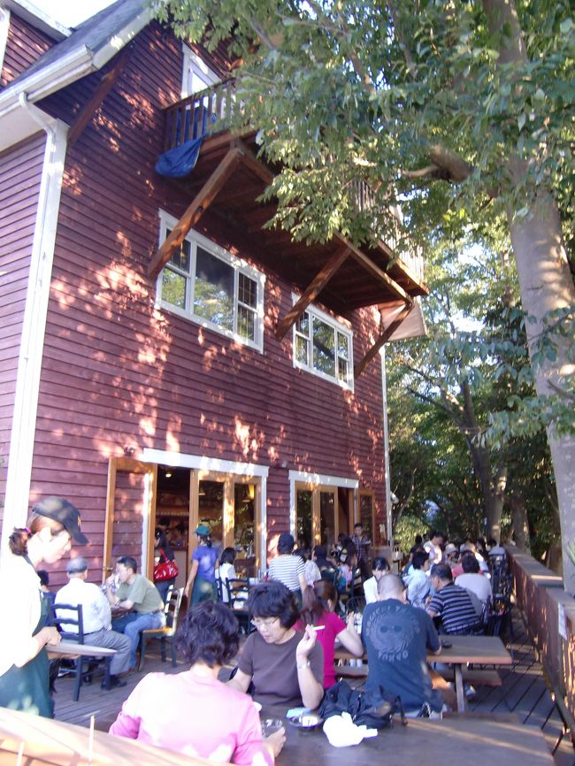 たくさんのお客さんでにぎわっています。<br />デッキも広く、すぐに座れました。<br />夏日ですが、木陰で吹き抜ける風が心地よし。<br />席は案内されてから、オーダーします。<br />（学食みたいにセルフサービス）<br />