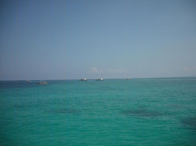 ルネッサンスホテルの沖合いは有名なダイビング（山田）ポイントで、沢山のダイビング用ボート（写真）が停泊している。ここで潜る。