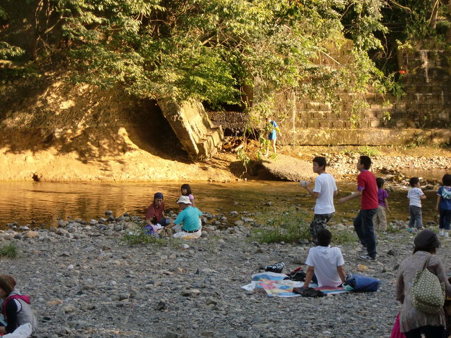 群生地は川沿いです。<br />みなさん思い思いに川辺で水遊び