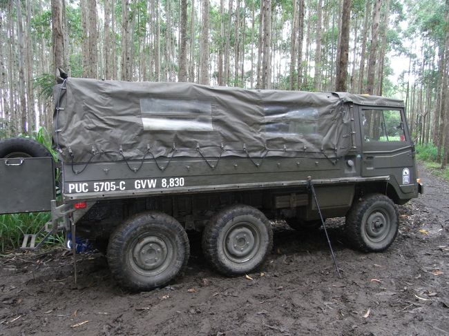 トレッキング開始場所まで、このようなarmy vehicle で行きます。<br />オーストリア製で、実際スイスの軍はこちらを使用しているそうです。