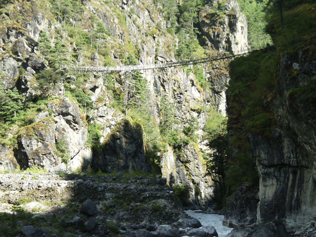 高い吊り橋でドードー・コシ川を渡る。