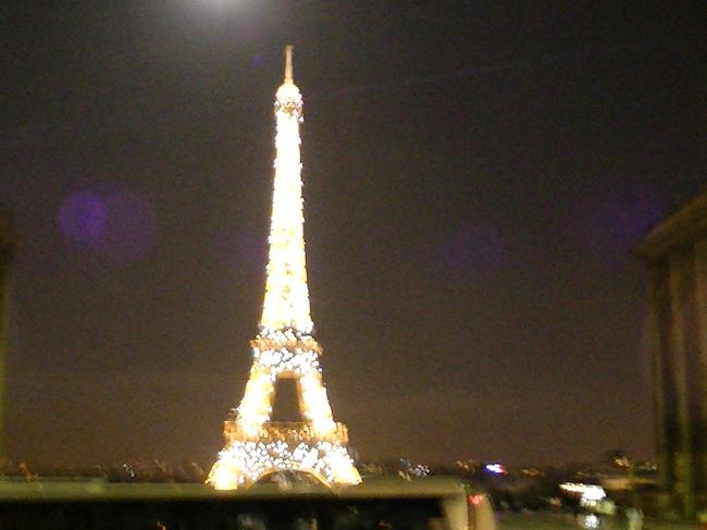 夜のパリの街はとってもキレイでした。<br />特にエッフェル塔すごいキレイ。１時間３０分<br />のツアーだったのだけど、９月初旬にもかかわらず<br />夜の街はすでに冬。。寒すぎて最後は下に降りて<br />ました。<br /><br />時差ボケも抜けず、最後はホテルにフラフラになりながら戻りました。