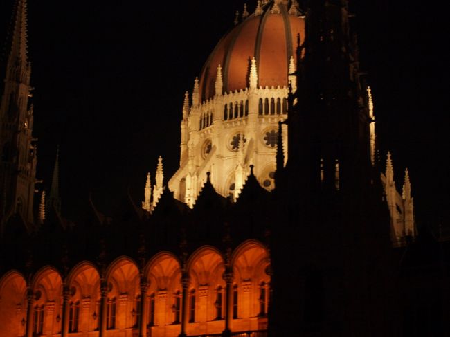 国会議事堂。<br /><br />思った以上に近く、レンズ選択ミス。<br />でも装飾がきれいに見えたので可。<br /><br /><br /><br />ということで、ハンガリー編、中欧三国<br />（チェコ・オーストリア・ハンガリー）旅行記は<br />お仕舞いです。<br />もう少し写真を撮ってきたかったのですが、寒さで<br />あまり撮れませんでした。<br />でも、もう一度行ってみたいと思っているので、<br />今度はたくさん写真を撮ってきたいと思います。<br />