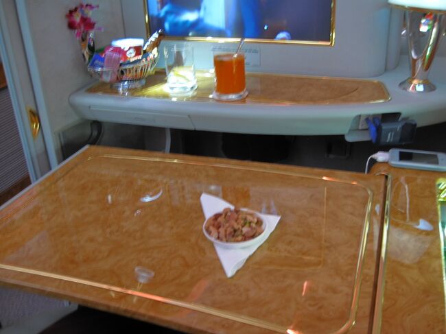 大型テーブル<br /><br />それでもスイス航空よりは小さいかな。<br />前後に動かないし、<br />折りたためないのでちょっと不便です。