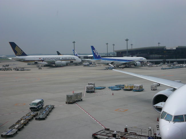 8/9 NEX7号にて成田空港へ9時に到着。<br />第１ﾀｰﾐﾅﾙ Bｶｳﾝﾀｰにてﾁｪｯｸｲﾝを済ませ、本日の出発ｹﾞｰﾄ第5ｻﾃﾗｲﾄのANAﾌｧｰｽﾄﾗｳﾝｼﾞで一休み。<br />写真はﾗｳﾝｼﾞからの第4ｻﾃﾗｲﾄにて搭乗待ちのSQ A380です。<br />FRA行きはB747-400です。欧州線はB777-300に順次変更されており、ｼﾞｬﾝﾎﾞｼﾞｪｯﾄ2F席を味わってきます。<br />搭乗航空機：<br />【NH209】成田(11:45)→FRA(16:35) <br />【LH3956】FRA(17:35)→LIN(18:45) 