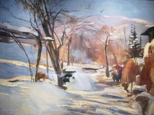 金山平三(1883−1964)の作品、『朝』です。兵庫県神戸市で生まれ、黒田清輝らに師事しました。1935年の作品です。