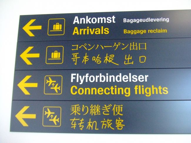 SASでまずはコペンハーゲンへ。<br />ここで乗り換えです。<br />中国語に惹かれました。