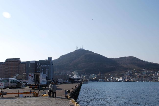 函館湾　摩周丸の横から見た函館山