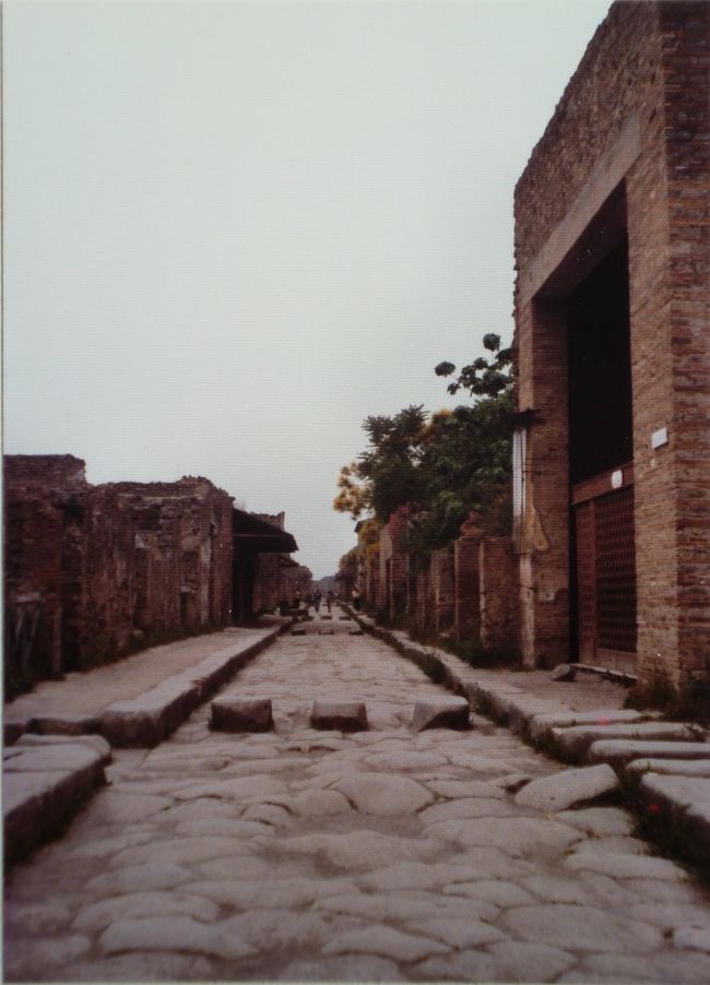 紀元７９年にべスビオ火山の爆発により、埋没したポンペイの遺跡。<br />この時代に、歩道と車道が分離されているのは驚きだった。<br />（車道の真ん中にある石は交差点で、歩行者が<br />渡る役割を果たしている）<br /><br />