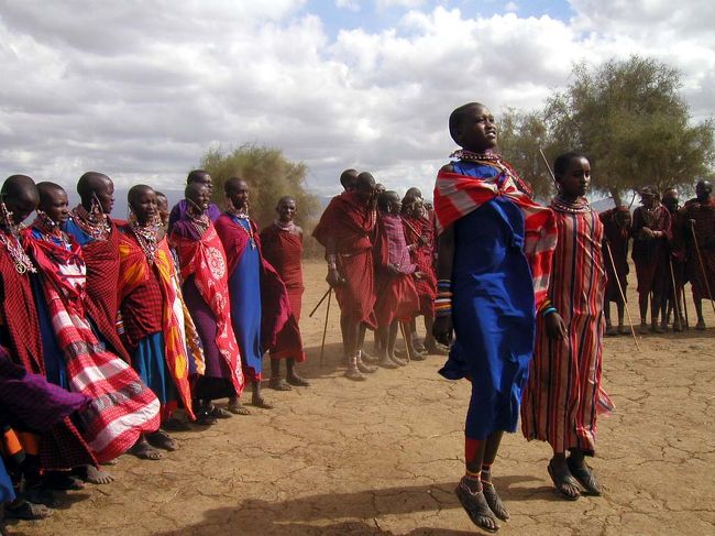 翌日はサハリ。<br />まずはマサイの（観光）村でダンスを観る。
