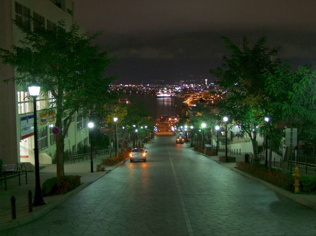 八幡坂。<br /><br />冬のイルミネーションの風景しか<br />見た事なかったから<br />ちょっと寂しく感じました。<br /><br />冬の八幡坂↓<br />http://4travel.jp/traveler/rossini/pict/15307788/src.html