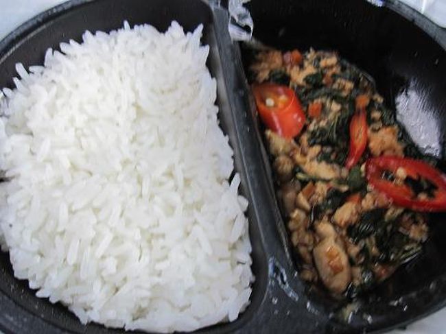 8時25分バガン発のエアアジア便は30分ほど遅延して10時45分くらいにバンコク到着。荷物を空港で預け（24時間100バーツ＝約300円）、モーチット（北）バスターミナルまでタクシーを飛ばす。400バーツ（1200円）と超贅沢だけど、時間を金で買うのだ。バスを乗り継いでいくよりも断然速い。30分強でターミナルに到着。次のアユタヤ行きは5分後の正午。おなかがすいていたのでセブンイレブンで豚肉のバジル炒めご飯（29バーツ＝90円）を買って、レンジでチンしてバスに乗り込む。量少なめだったけど、コンビにご飯とは思えないほどおいしかった。さすがタイ。<br /> <br /><br /> <br /><br />