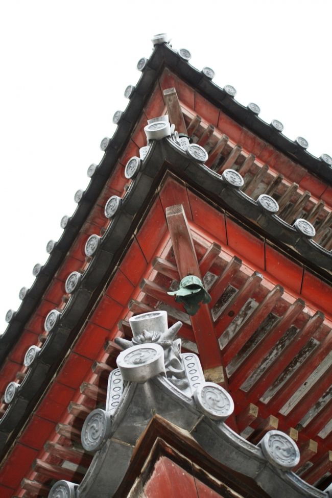 真下から眺めた三重塔の軒先の光景です。明治24年(1891年)の濃尾地震の時も、造営物の倒壊、破損があったようです。