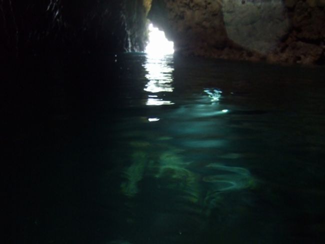 洞窟の奥で水面に浮上。<br /><br />もう少し入口近くだと水面が青色に見えるようです。