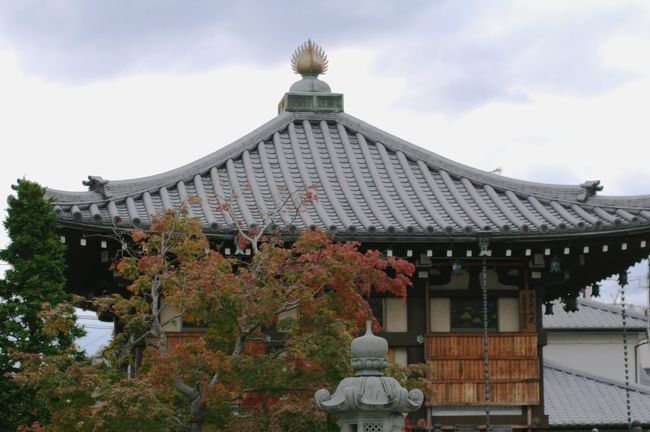 正面から眺めた阿弥陀堂の光景です。三角屋根の建物です。