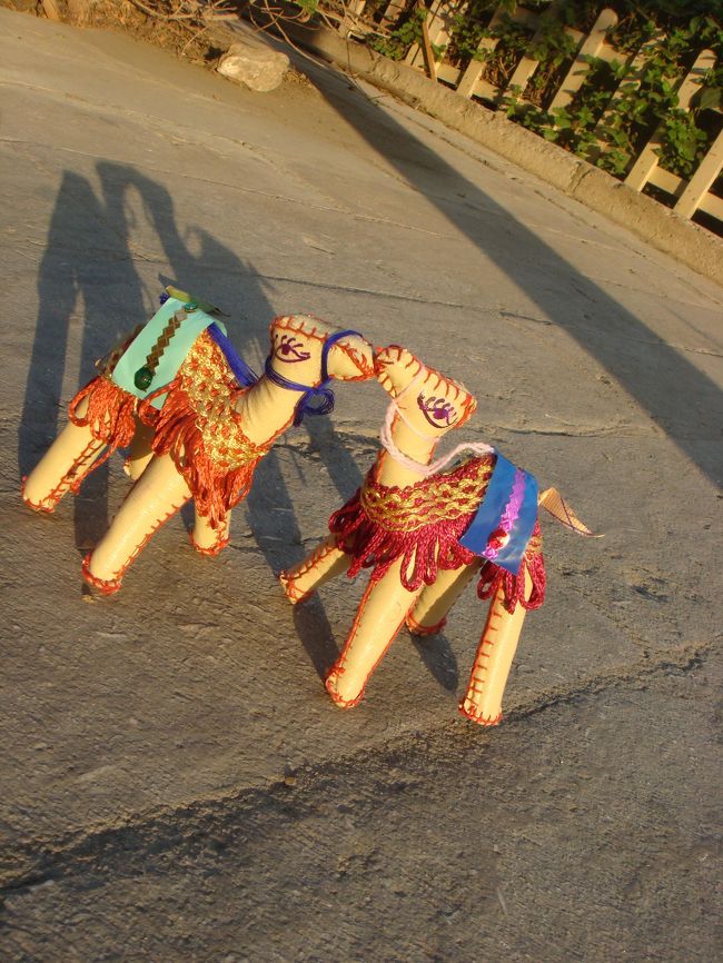 観光地なだけあって、ここには物売りさん達がいっぱいいます。興味をしめしちゃうとけっこうしつこいけど、いらない時は無視するより一言「NO THANKS」ってはっきり強めな口調で断る方が効果ありました。<br /><br />なんか条件反射で物売りが近付いてくるとスタスタ商品も見ずにスルーしがちなんですが、この写真のラクダちゃんはワタシかなり一目ぼれでした★<br />しかもボッタくりなし？でもともとの言い値も１ドル！！<br /><br />自己満足でいい買い物したと思ってます♪（＾皿＾）<br />