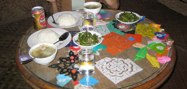 2泊するホテルは、二人で1泊2食付きで16ドル。日本語も通じ、部屋やスタッフは言うことなしだが、食事はあまりよくない。これだけでは腹が減りそうなので近くのコンビニへ買い出しに行く。