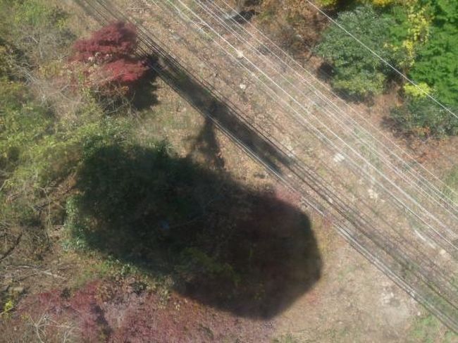 この影のロープーウェーに私は乗ってます。<br />ちょっと面白いので写真に撮ってみました。<br />紅葉は山の上に上がっていくとほとんど無くなってしまいました。<br />ちょっと時期が遅かったかも・・・・