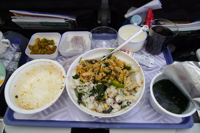 待ってました！<br /><br />コリアンエアーの長距離路線でしか食べられないビビンバ！<br /><br />それにしても、エコノミーの食事にして、なんという美味さ！　個人的には、これを世界最優秀機内食に選びたい。