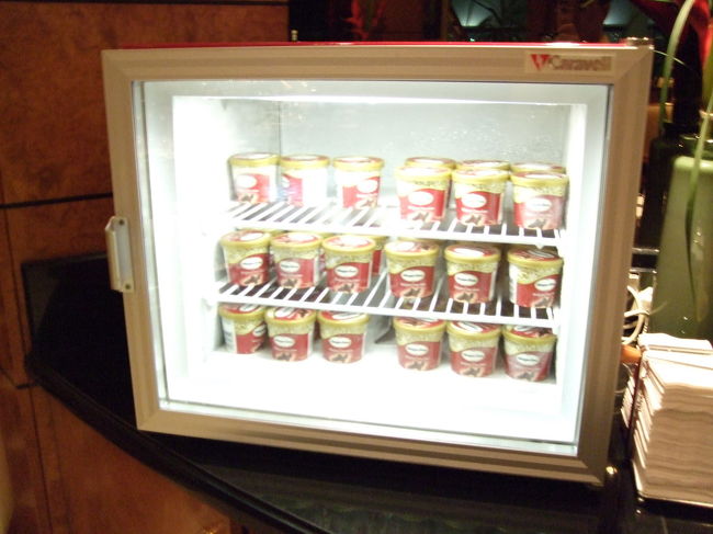 ファーストクラスラウンジ in ドバイ空港。<br />ハーゲンダッツも食べ放題。