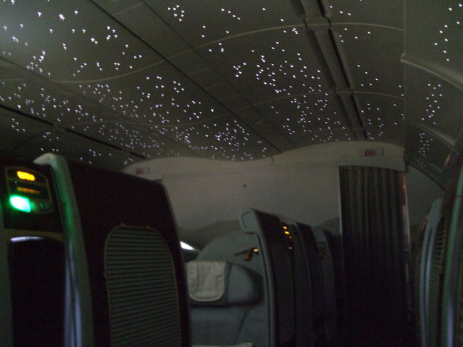 機内が暗くなると、こんな感じの星空に。