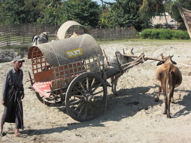 ＴＡＸＩと書かれて牛車が待ち受けています。歩いたほうが早そうです。