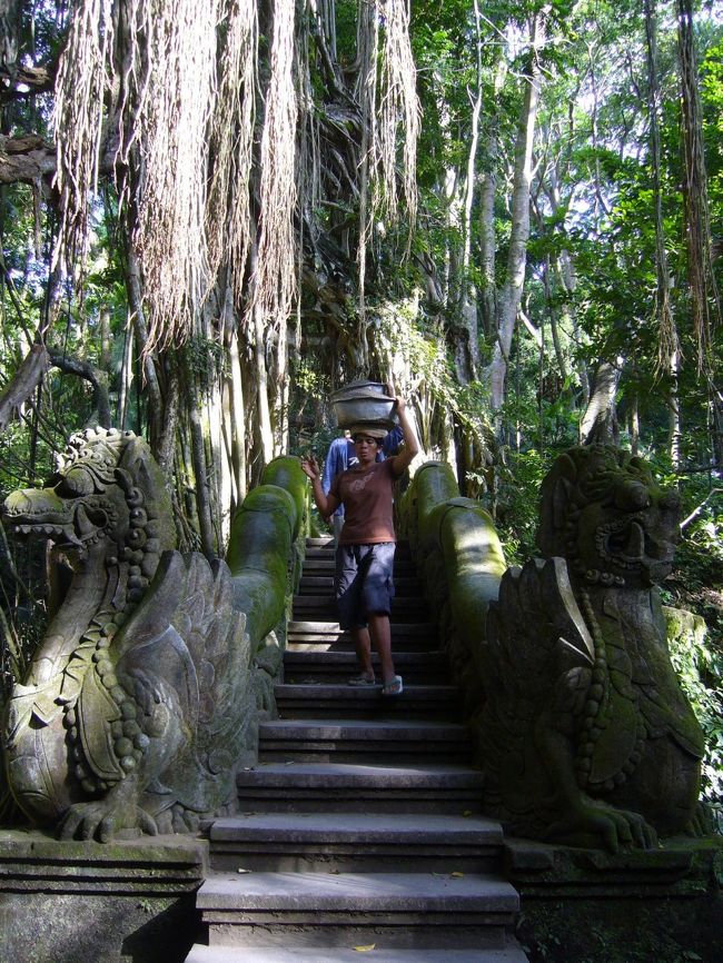 バリで良く見かける光景。<br />バリ人は、重いものは何でも頭に載せて運びます☆