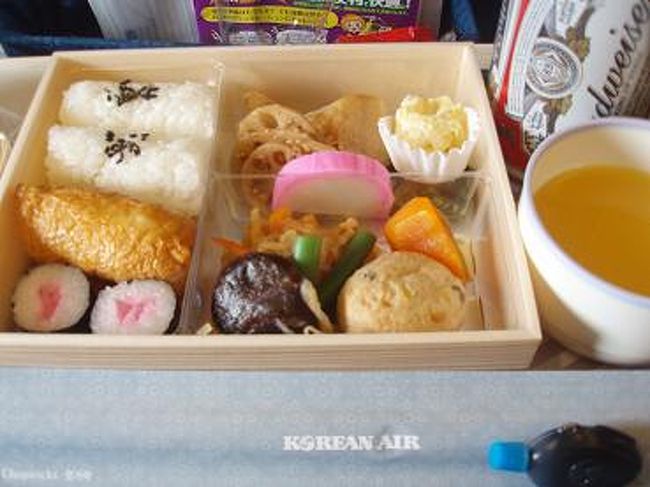 飛行機の中は、テレビも無くて退屈でした・・・<br /><br />ちょこっと機内食が出ましたが、ご飯が冷たくて固め・・・