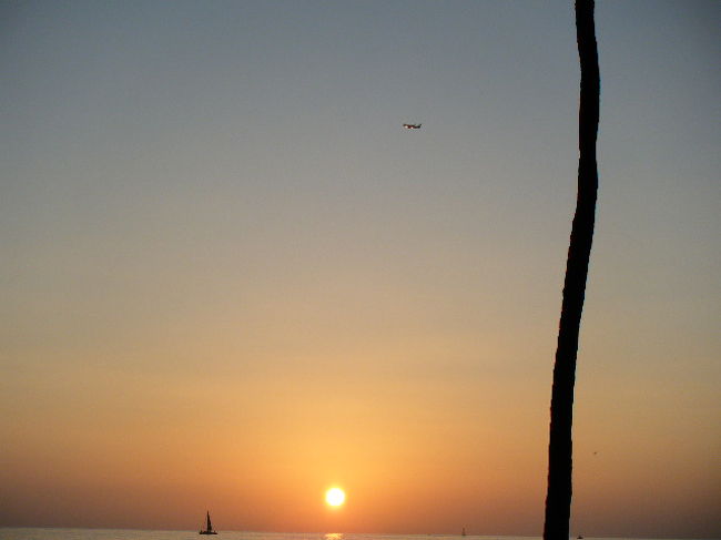 飛行機と夕陽。