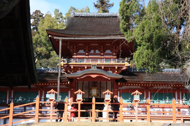 中門・御廊　重要文化財<br /><br />中門は御本殿の直前にある楼門で約１０ｍの高さがあります。中門正面の唐破風（からはふう）は明治時代に取り付けられました。 <br /><br />御廊は中門から左右に約１３ｍ、鳥が翼を広げたように延びています。現在御本殿の祭典では、神職の座る場所ですが、昔は興福寺の僧侶が御経をあげる場所でした。