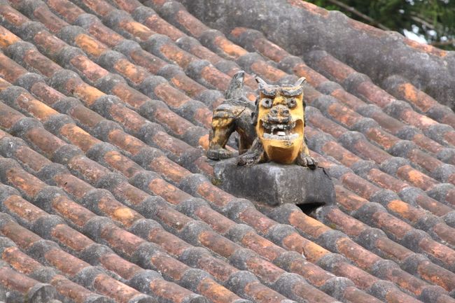 琉球村<br />瓦の上で