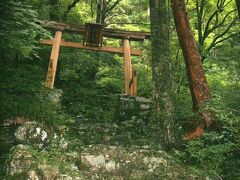 　面河渓からの石鎚登山道です。登山口から見上げると、鳥居があり、その先へと登山道が延びていました。 
 