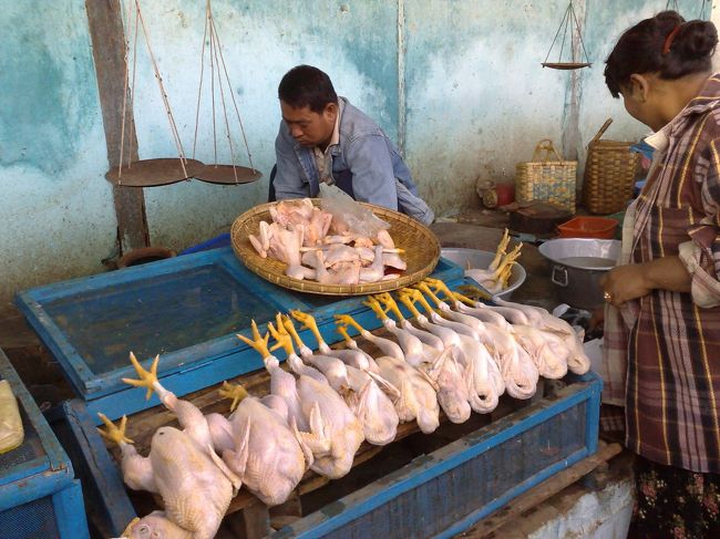 鶏もさばかれています。